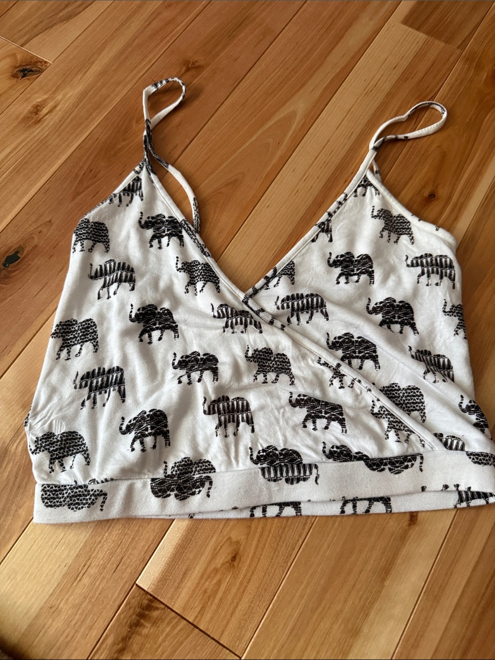 La Hearts White and Black Elephant Print Wrap Cami Crop Top